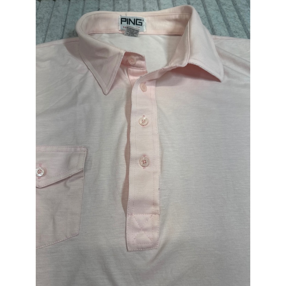 Vintage Ping by Karsten Mens XL Pink Short Sleeve Golf Polo Shirt Chest Pocket